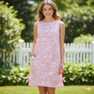 Lilly Pulitzer Run for the Roses Women's Pink White Rhino Shift Dress Size 2